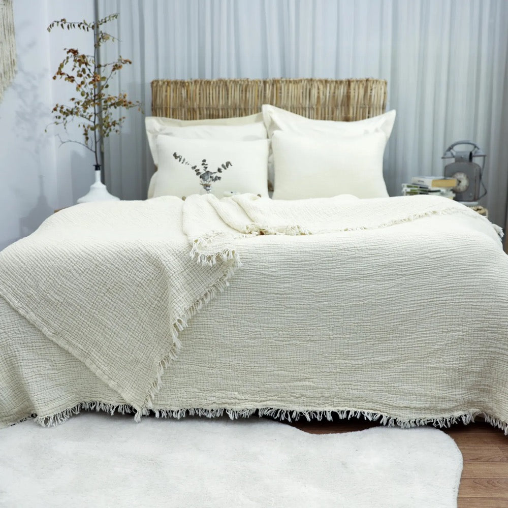 Gauze Muslin Blanket, Organic Cotton Bed Cover, Premium Bedspread, Soft Blanket, Muslin Throw, Gauze Pillowcase