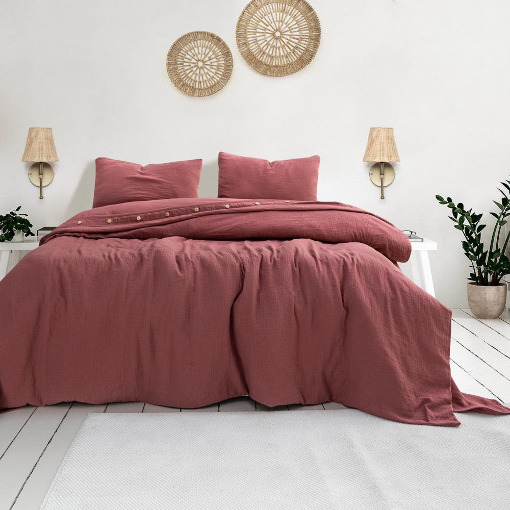 Cherry Muslin Duvet Cover, King Size Muslin Comforter Cover, Minimalist Gauze Bed Linen Set, Comforter Cover, Unique Quilt Cover