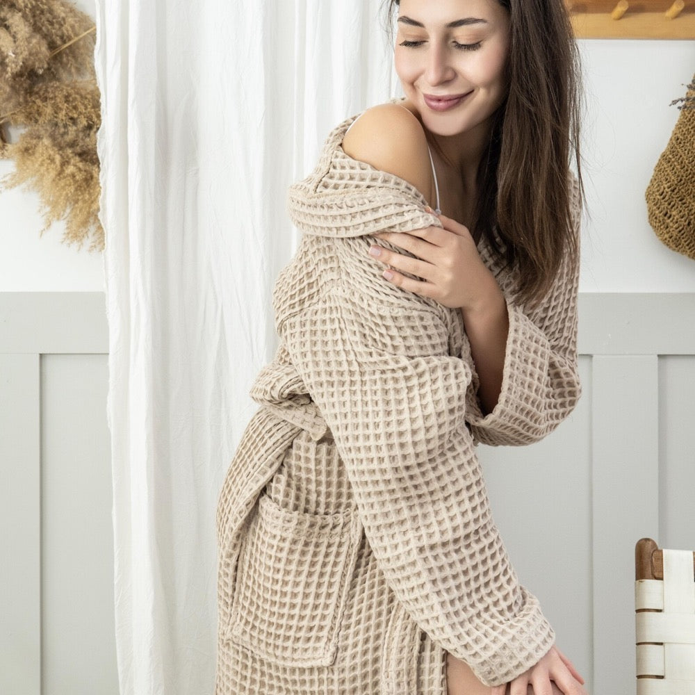 Organic Waffle Bathrobe, Cotton Dressing Gown, Bridal Robe, Bridesmaid Robe