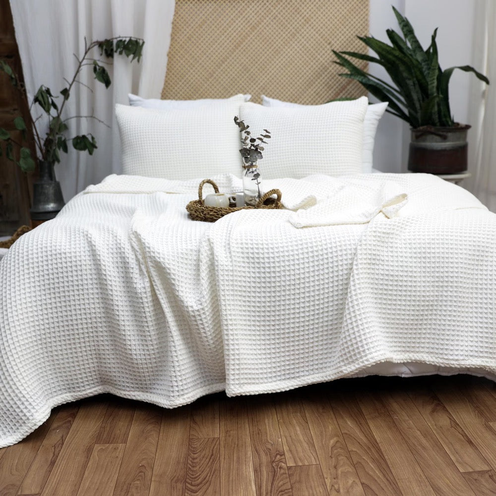 Black Waffle Cotton Blanket, Soft Sofa Cover, Cotton Throw Blanket, King Bed Cover