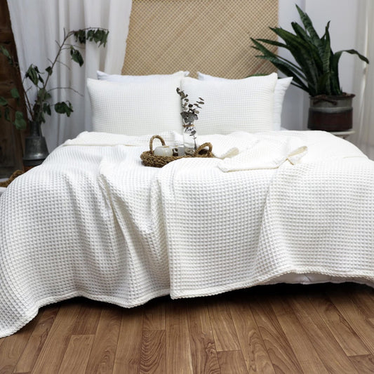 Black Waffle Cotton Blanket, Soft Sofa Cover, Cotton Throw Blanket, King Bed Cover