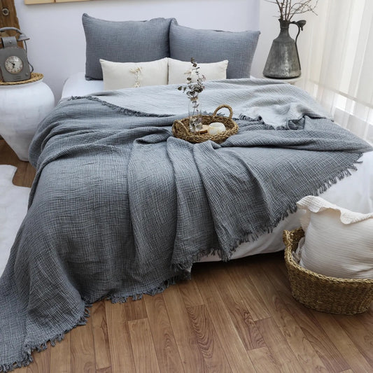 Gauze Muslin Blanket, Organic Cotton Bed Cover, Premium Bedspread, Soft Blanket, Muslin Throw, Gauze Pillowcase
