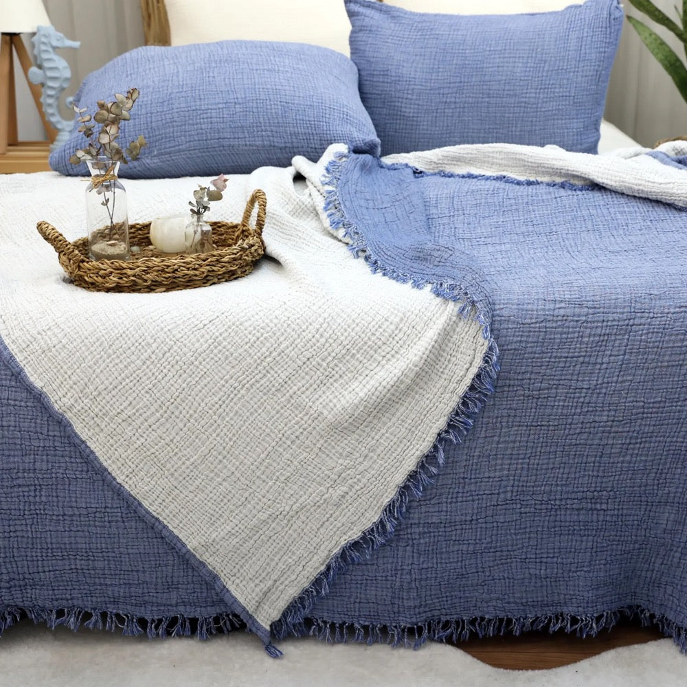 Gauze Muslin Blanket, Organic Cotton Bed Cover, Premium Bedspread, Soft Blanket, Muslin Throw, Gauze Pillowcase