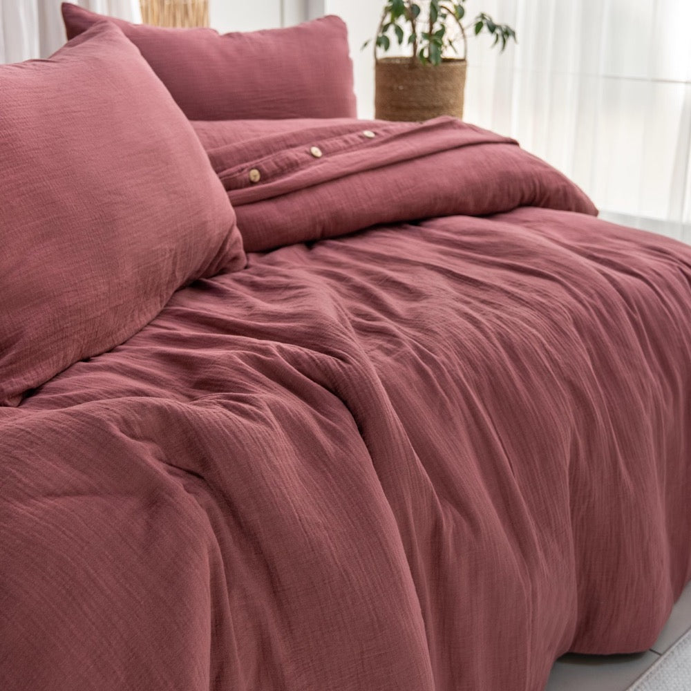 Cherry Muslin Duvet Cover, King Size Muslin Comforter Cover, Minimalist Gauze Bed Linen Set, Comforter Cover, Unique Quilt Cover