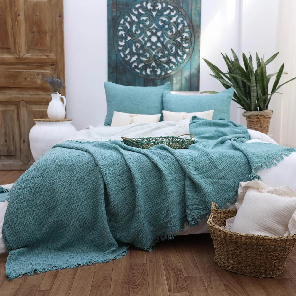 Gauze Muslin Blanket, Organic Cotton Bed Cover, Premium Bedspread, Soft Blanket, Muslin Throw, Gauze Pillowcase