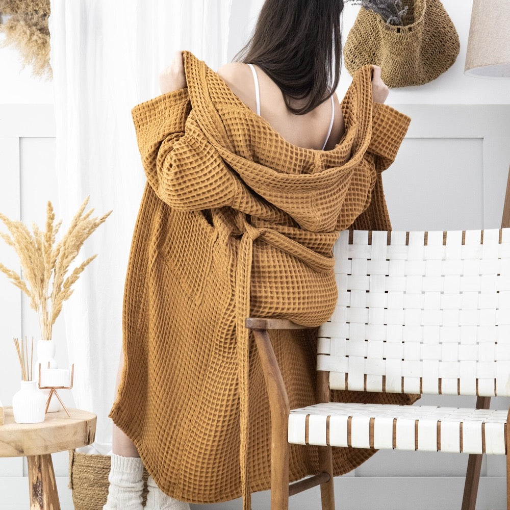 Organic Waffle Bathrobe, Cotton Dressing Gown, Bridal Robe, Bridesmaid Robe