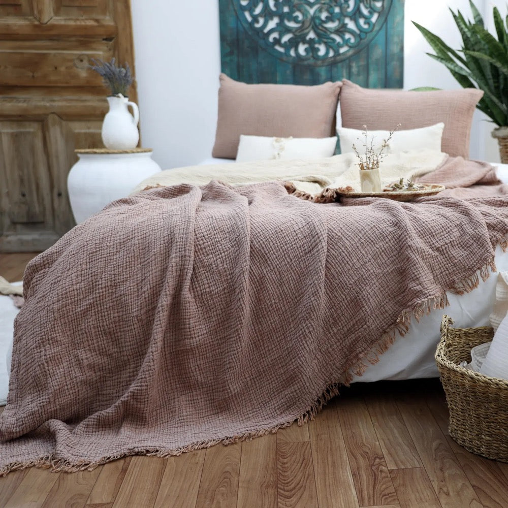 Gauze Muslin Blanket, Organic Cotton Bed Cover, Premium Bedspread, Soft Blanket, Muslin Throw, Gauze Pillowcase