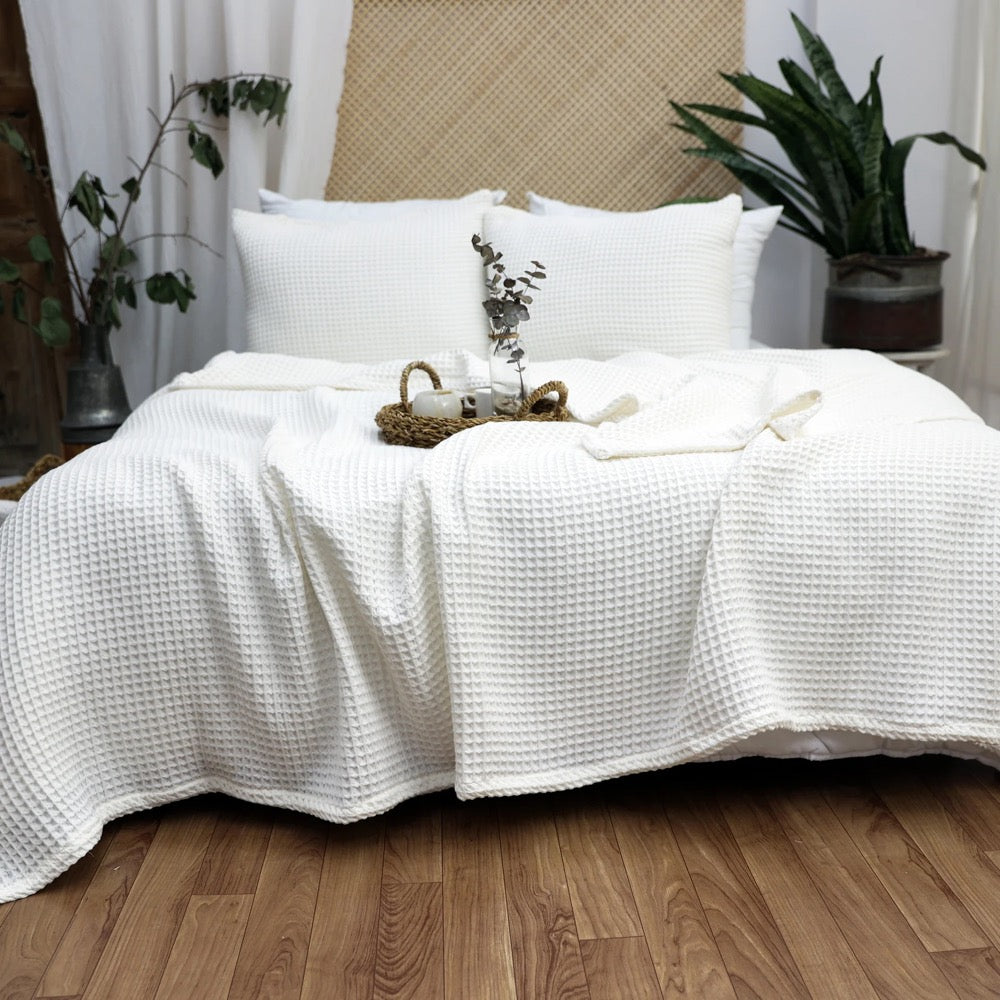 Purple Waffle Blanket, OEKO TEX Certificate, Cotton Bed Cover, King Size Bedspread, Queen Turksih Waffle Blanket