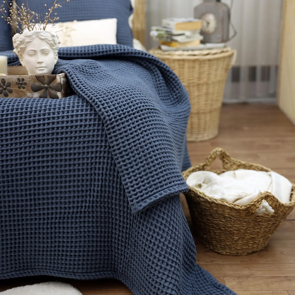 Purple Waffle Blanket, OEKO TEX Certificate, Cotton Bed Cover, King Size Bedspread, Queen Turksih Waffle Blanket
