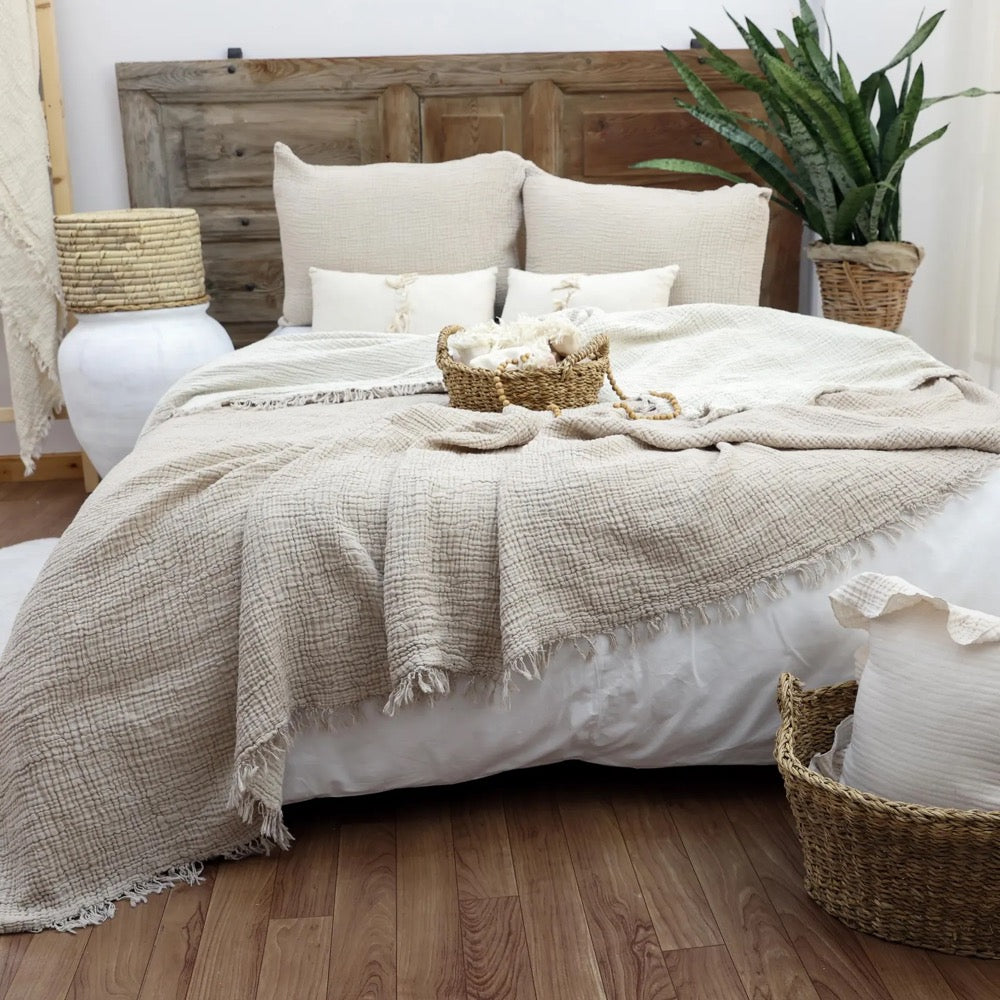 Gauze Muslin Blanket, Organic Cotton Bed Cover, Premium Bedspread, Soft Blanket, Muslin Throw, Gauze Pillowcase