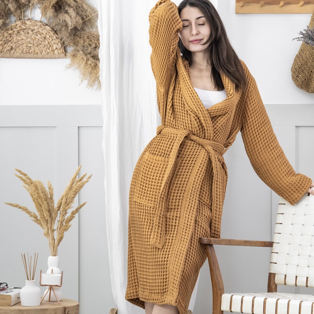 Organic Waffle Bathrobe, Cotton Dressing Gown, Bridal Robe, Bridesmaid Robe